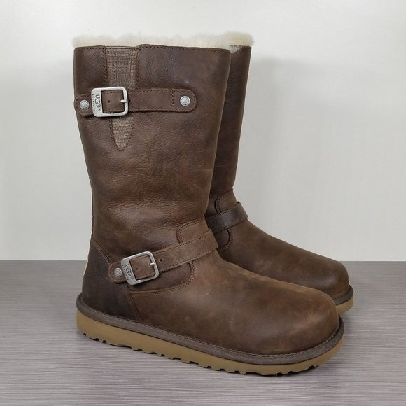 UGG Australia Kensington Tall Shearling Boots, Brown Leather, Womens Size 5 / 35 - Picture 1 of 11